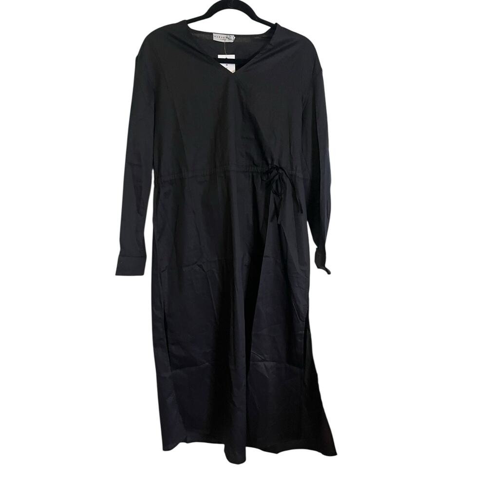 Harshman Belinda Dress Black Size Small Elegant Midi Tiered Ruffle Sleeves